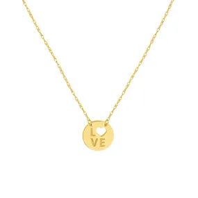 14K Gold Cutout Heart Love Disc Pendant