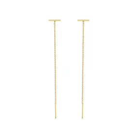 14k Gold Thin Bar Threader Earrings