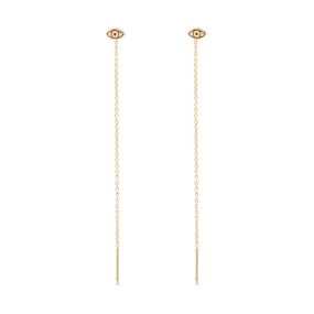 14k Itty Bitty Evil Eye Threader Earrings