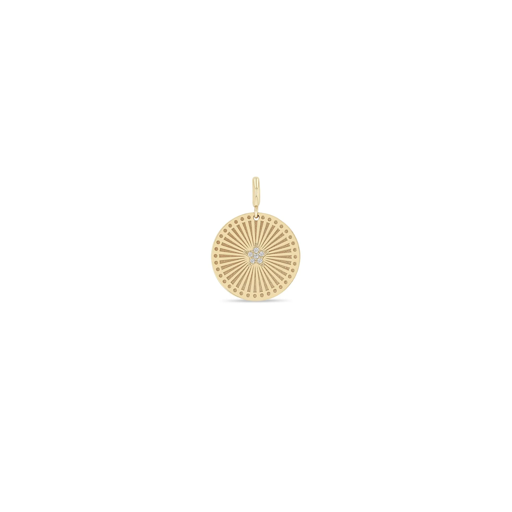 14k Single Pavé Diamond Star Small Sunbeam Medallion Charm