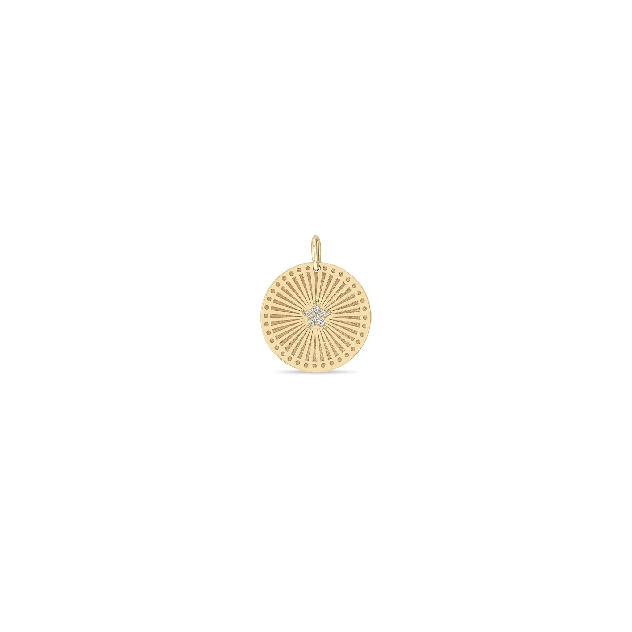 14k Single Pavé Diamond Star Small Sunbeam Medallion Charm