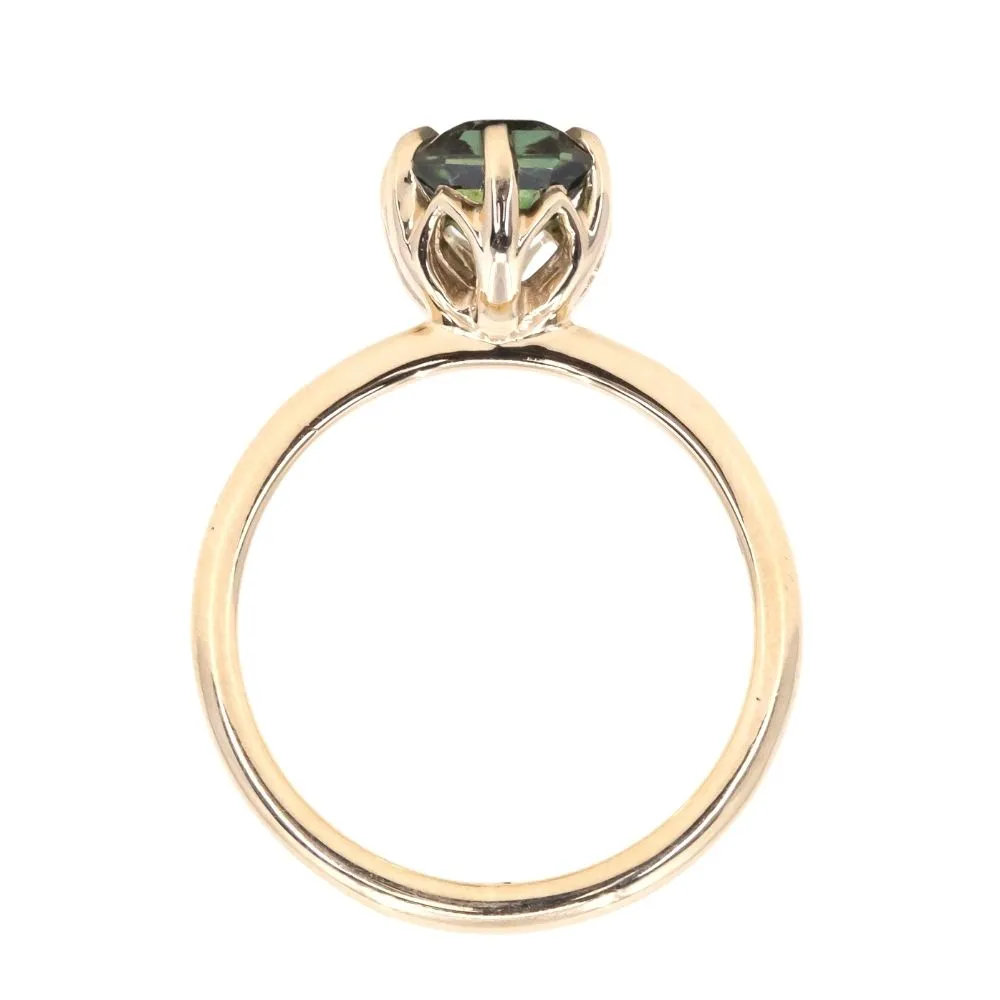 2.08ct Emerald cut Green Sapphire Lotus Six Prong Solitaire in 14k Yellow Gold