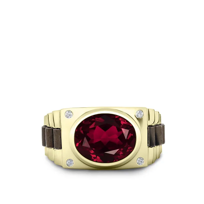 925 Silver Ring with Ruby 5 Stone Genuine DIAMOND Band Gold Plated Red Gemstone Jewelry