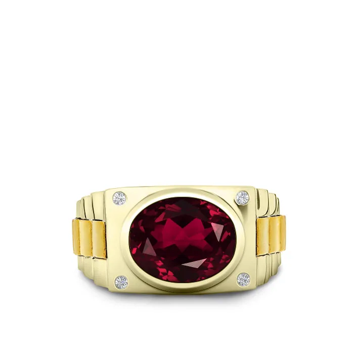 925 Silver Ring with Ruby 5 Stone Genuine DIAMOND Band Gold Plated Red Gemstone Jewelry