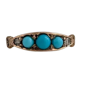 A N T I Q U E // baby blue boat / 10k rosy yellow gold boat ring with turquoise and diamonds / size 6.25