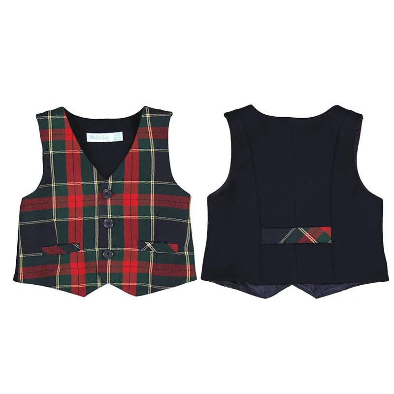 Abel & Lula Navy Plaid Vest_5840-5