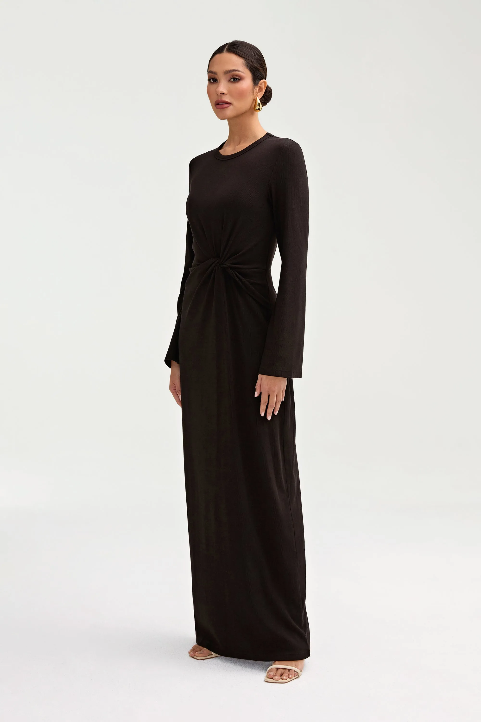 Aissia Ribbed Twist Front Maxi Dress - Black