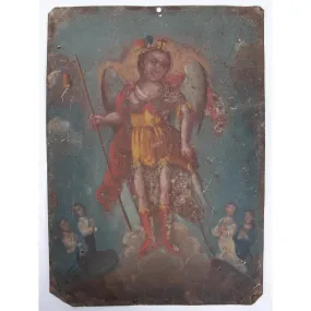 Archangel Raphael and Four Donors Spanish Colonial Retablo