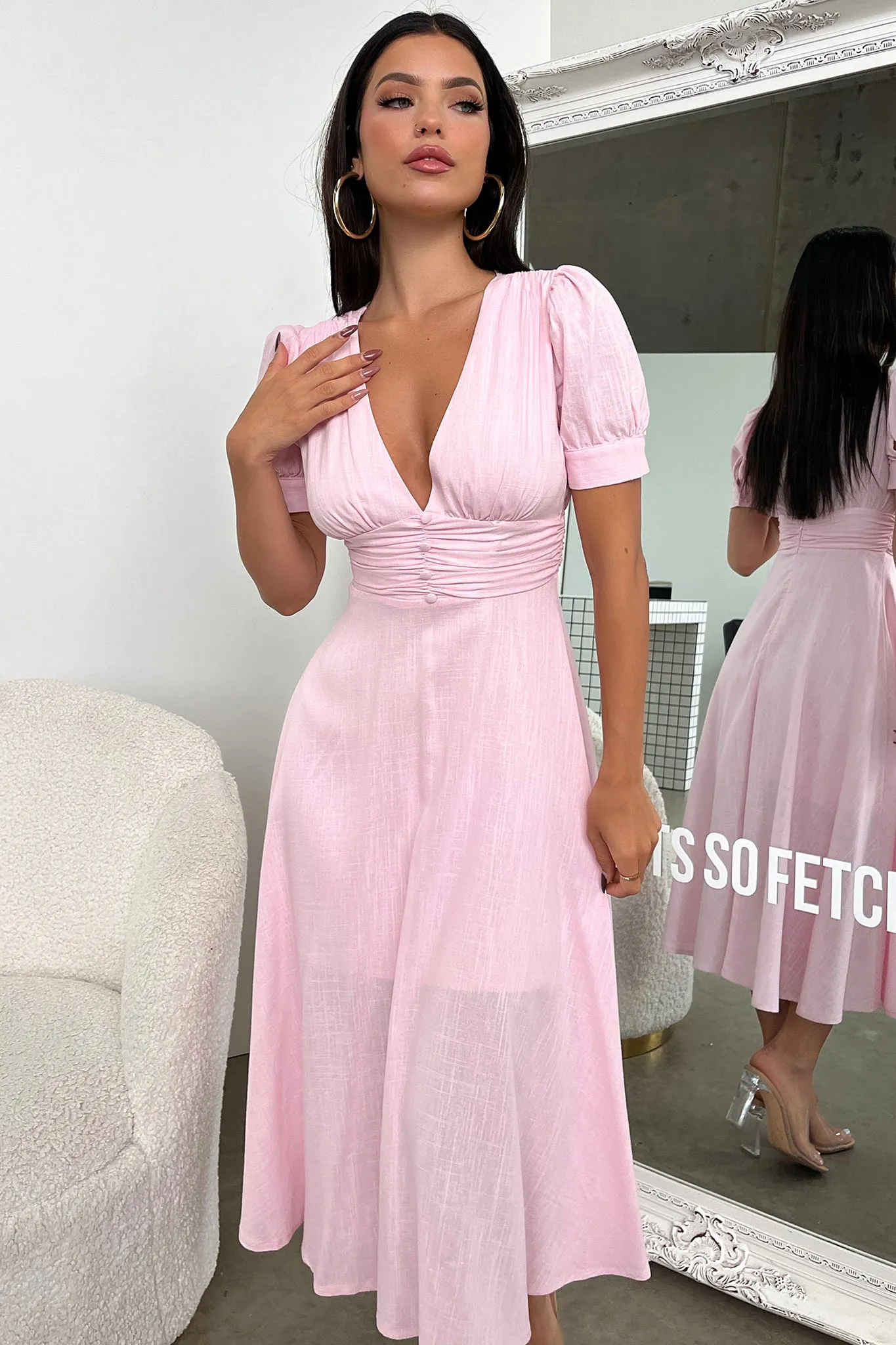 Ariella Midi Dress - Baby Pink