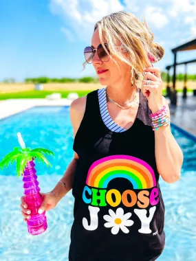 {CHOOSE JOY} Super Colorful Rainbow Black Tank Top