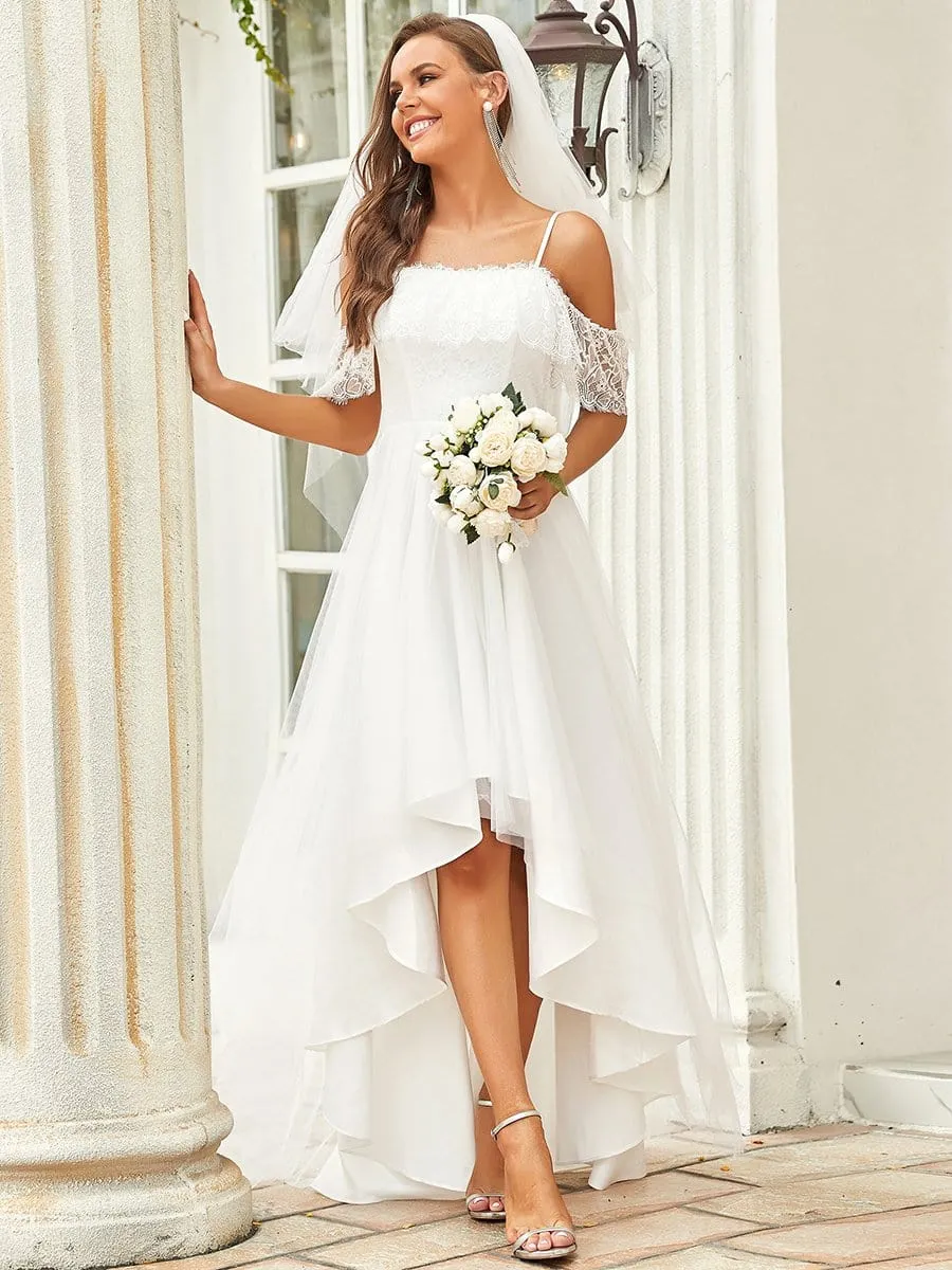 Cold Shoulder Lace High-Low Wedding Dress