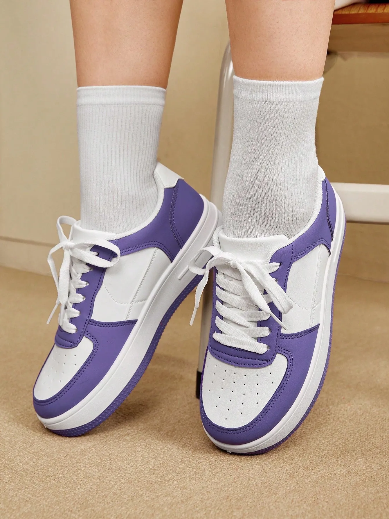 CUCCOO EASI Spring And Autumn Fashionable Thick-Soled, Height Increasing, Lace-Up Women's Casual Shoes With Waterproof Platform, White Sports Shoes Casual Shoes School Supplies Back To School