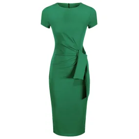 Emerald Green Short Sleeve Ruched Tie Bodycon Pencil Dress