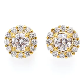 Estate 14K Yellow Gold 1.64 TCW Diamond Round Stud Earrings 9.8 mm G/H