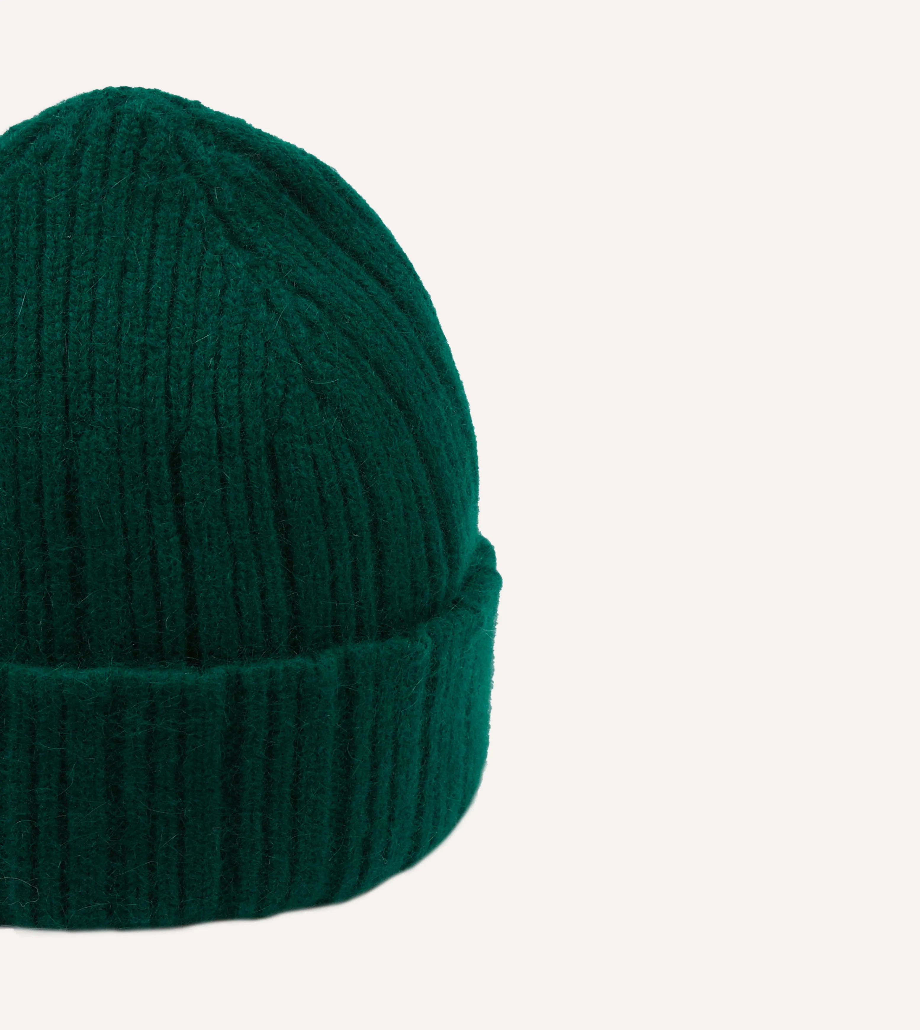 Green Angora Lambswool Ribbed Knit Cap