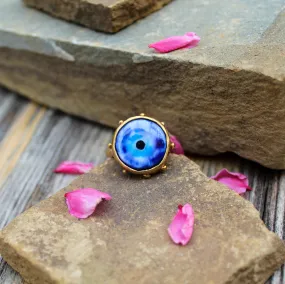 Handmade adjustable ring with porcelain Evil Eye stone