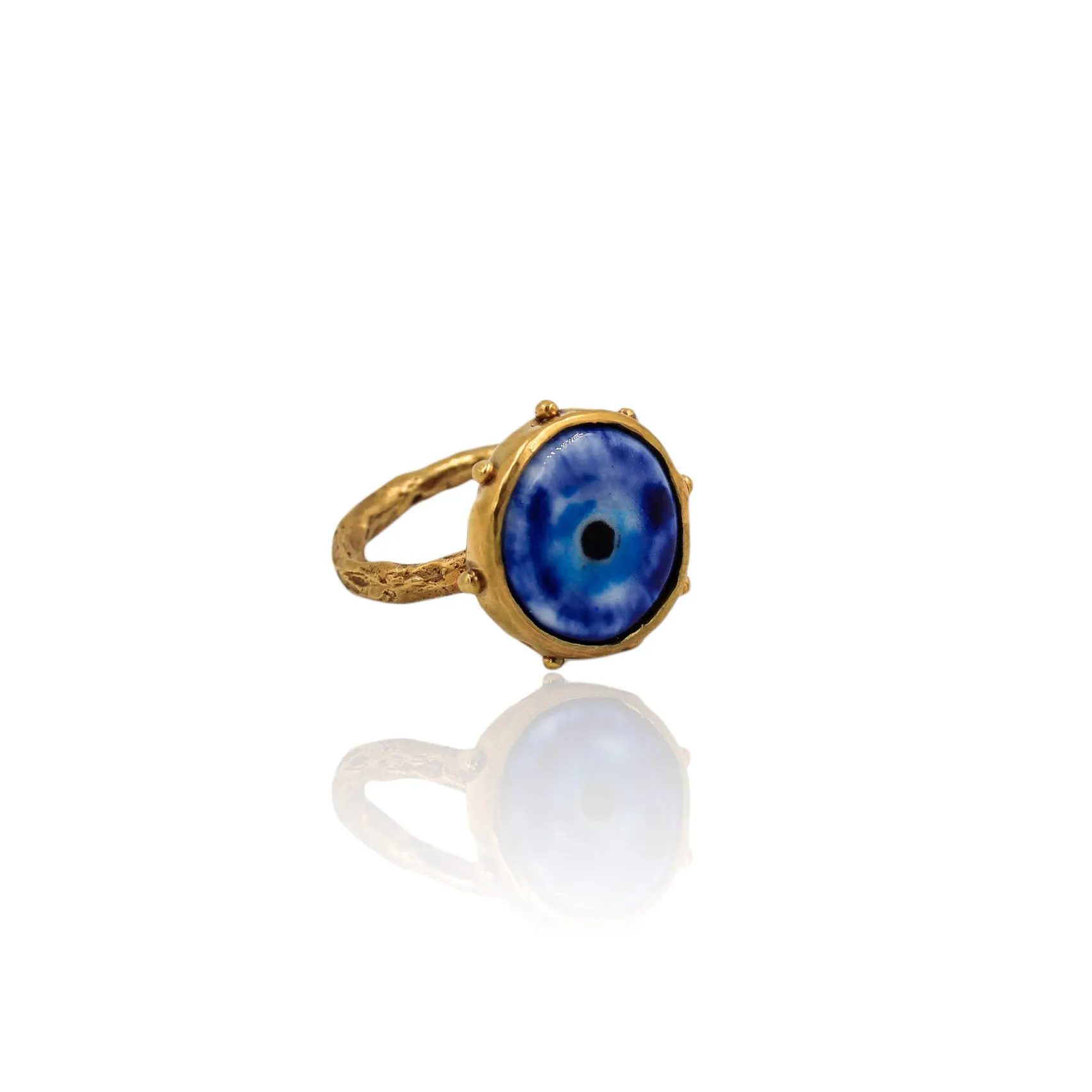 Handmade adjustable ring with porcelain Evil Eye stone