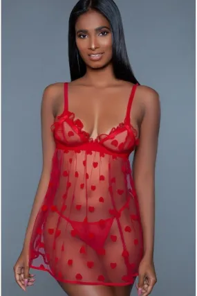 Heart Design Mesh Babydoll