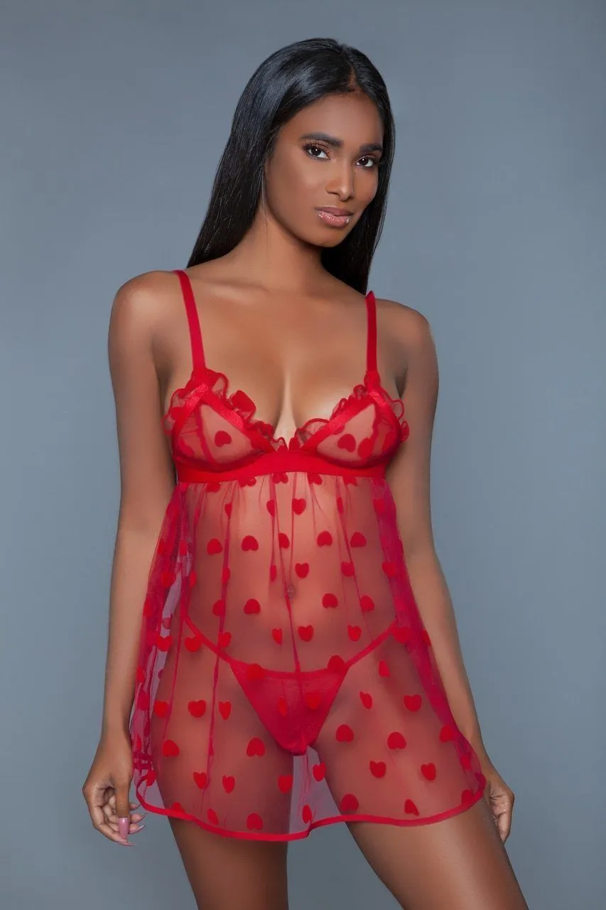 Heart Design Mesh Babydoll