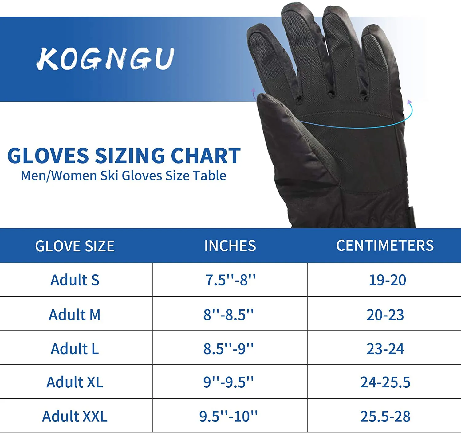 KOGNGU Ski Gloves Warm Snow Gloves Waterproof Insulated 3M Thermal Cotton for Cold Weather Suitable for Men and Women