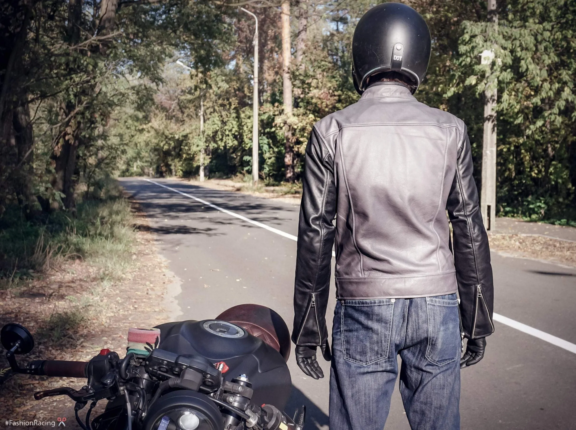 Men’s Slim Fit Motorcycle Jacket | Grey & Black Leather | Handcrafted