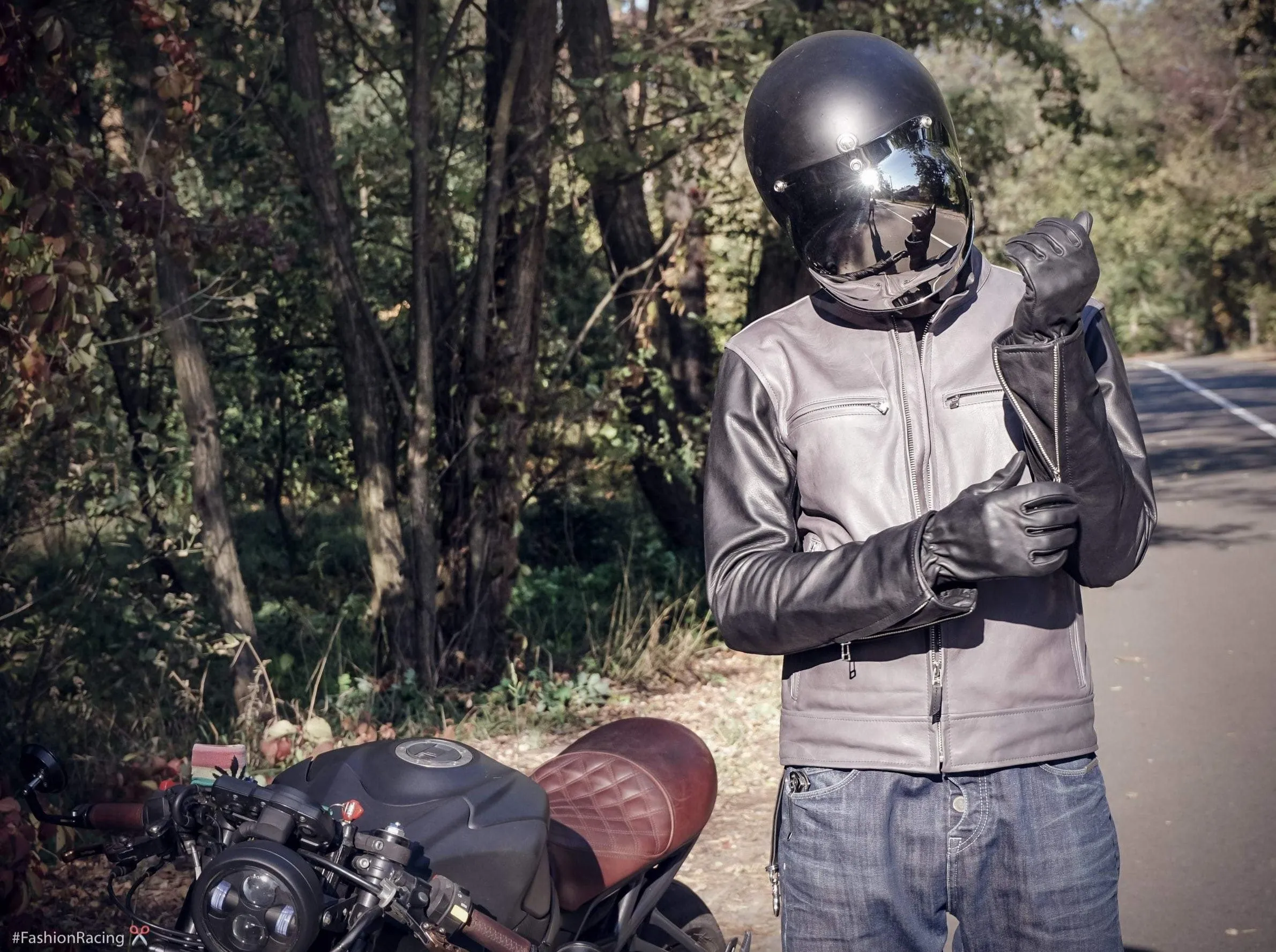 Men’s Slim Fit Motorcycle Jacket | Grey & Black Leather | Handcrafted