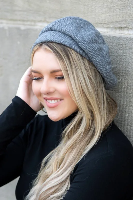 Micro Herringbone Print Beret