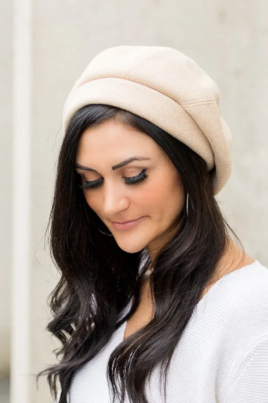 Micro Herringbone Print Beret