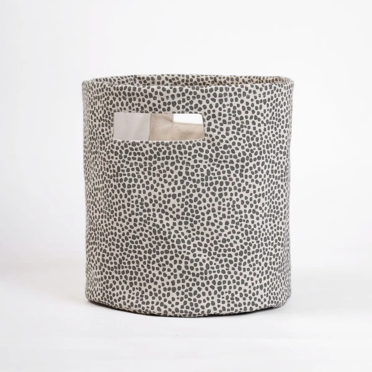 MODERN RETRO – Canvas basket, grey dot print, storage basket, fabric bin