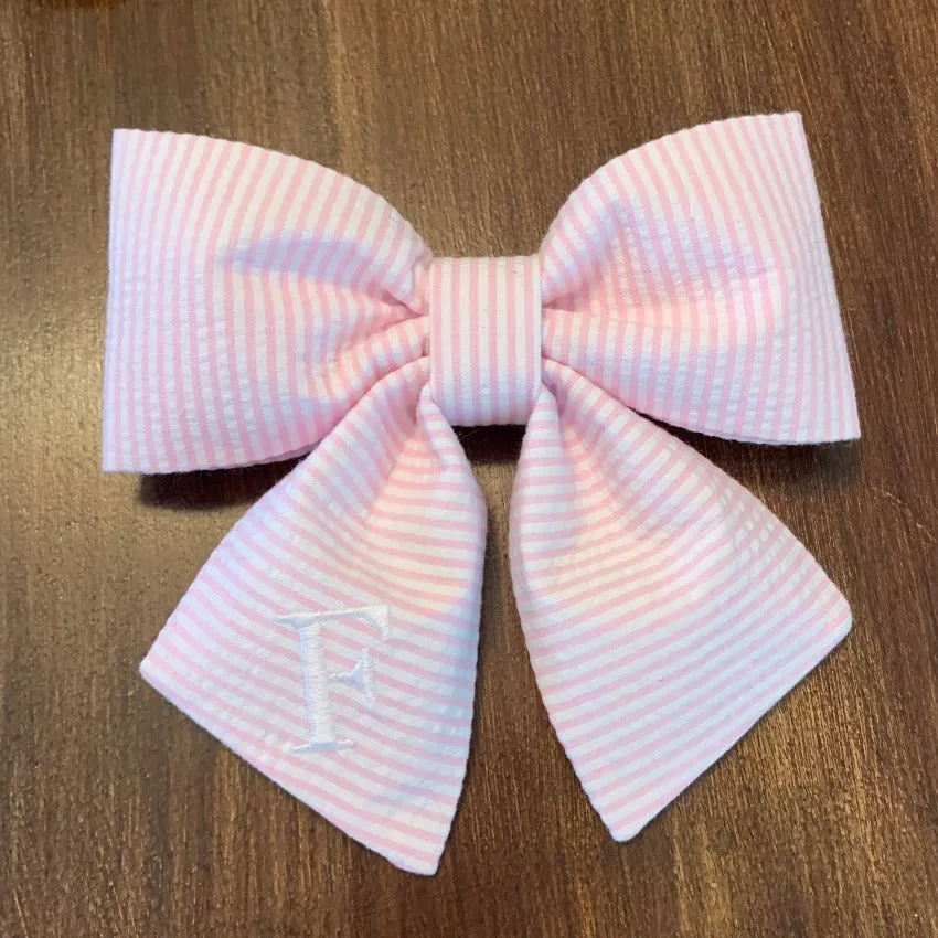 Monogram Dog Bow Ties and Girl Bows in Seersucker