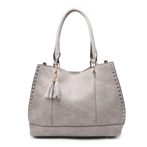 Monogram grommet tassel Tote - 2-in-1 Vegan Leather Handbag