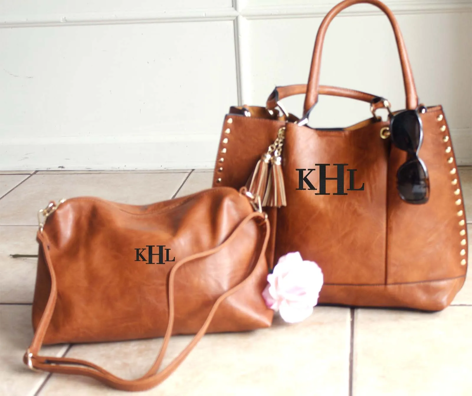 Monogram grommet tassel Tote - 2-in-1 Vegan Leather Handbag