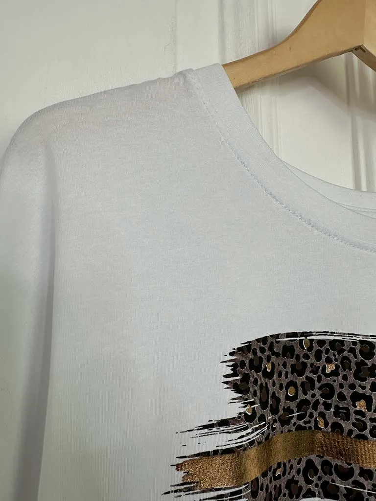 Paint Stroke Animal Print Tee - White & Mocha