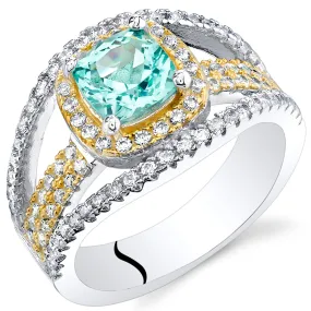 Paraiba Tourmaline Pave Ring Sterling Silver Cushion Cut 1 Carat Size 8