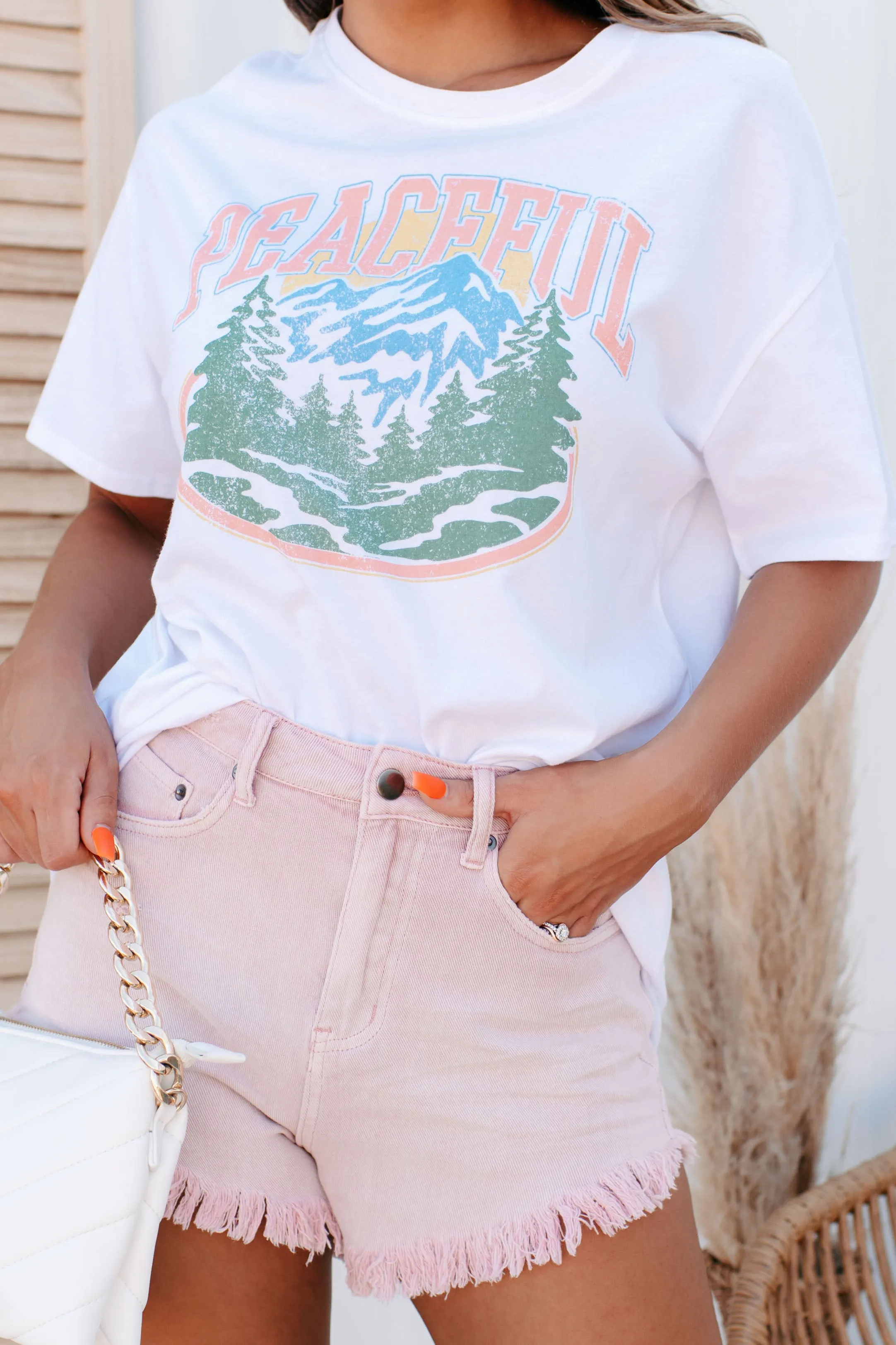 "Peaceful" Mountain Graphic Top (White)