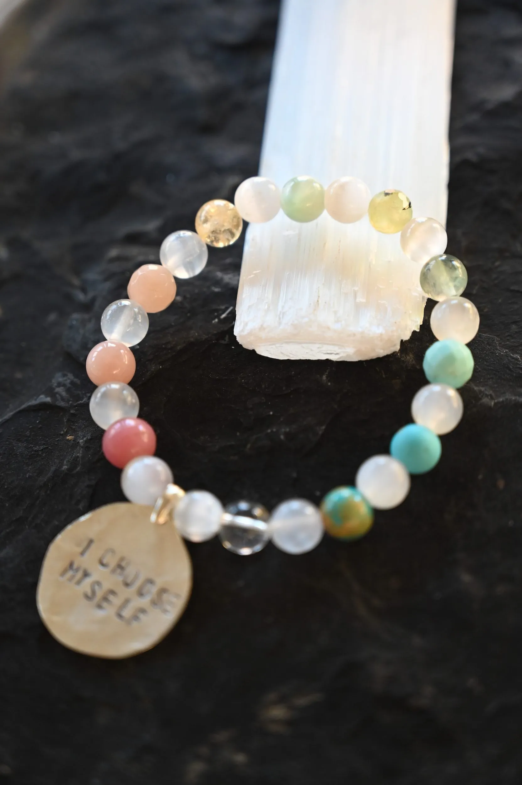 Rainbow Selenite Mantra Bracelet