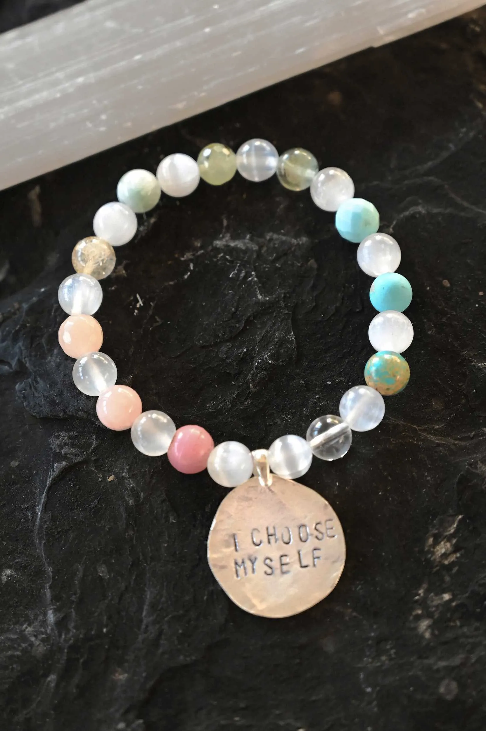 Rainbow Selenite Mantra Bracelet