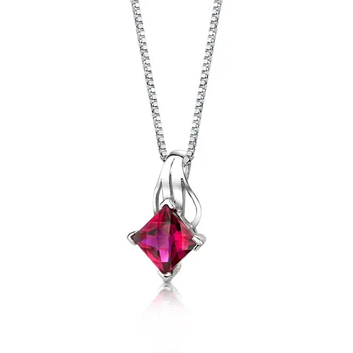 Ruby Pendant Sterling Silver Princess Cut 3 Carats