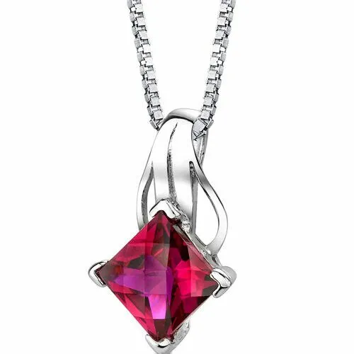 Ruby Pendant Sterling Silver Princess Cut 3 Carats