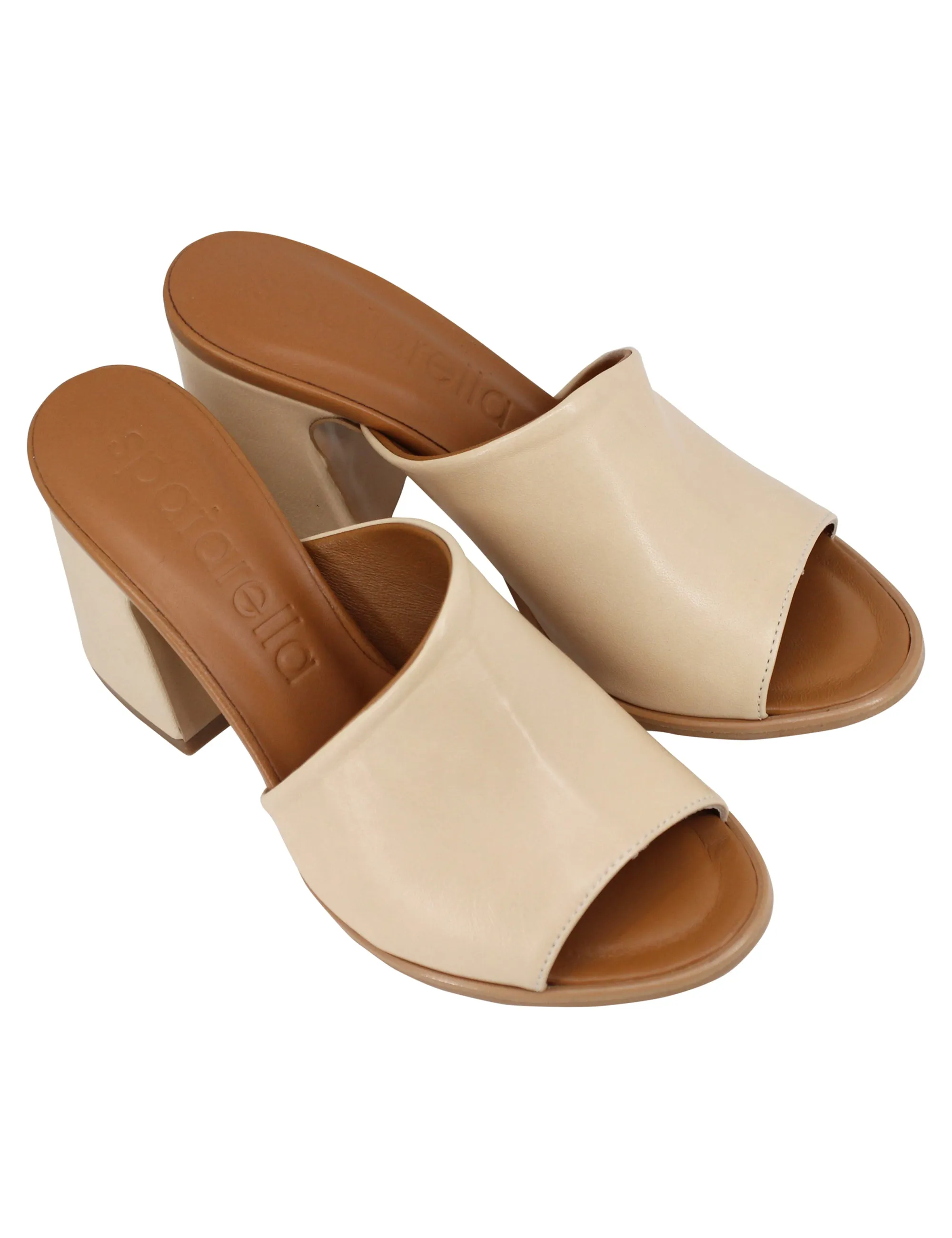 Sandali scalzati donna in pelle beige con tacco alto