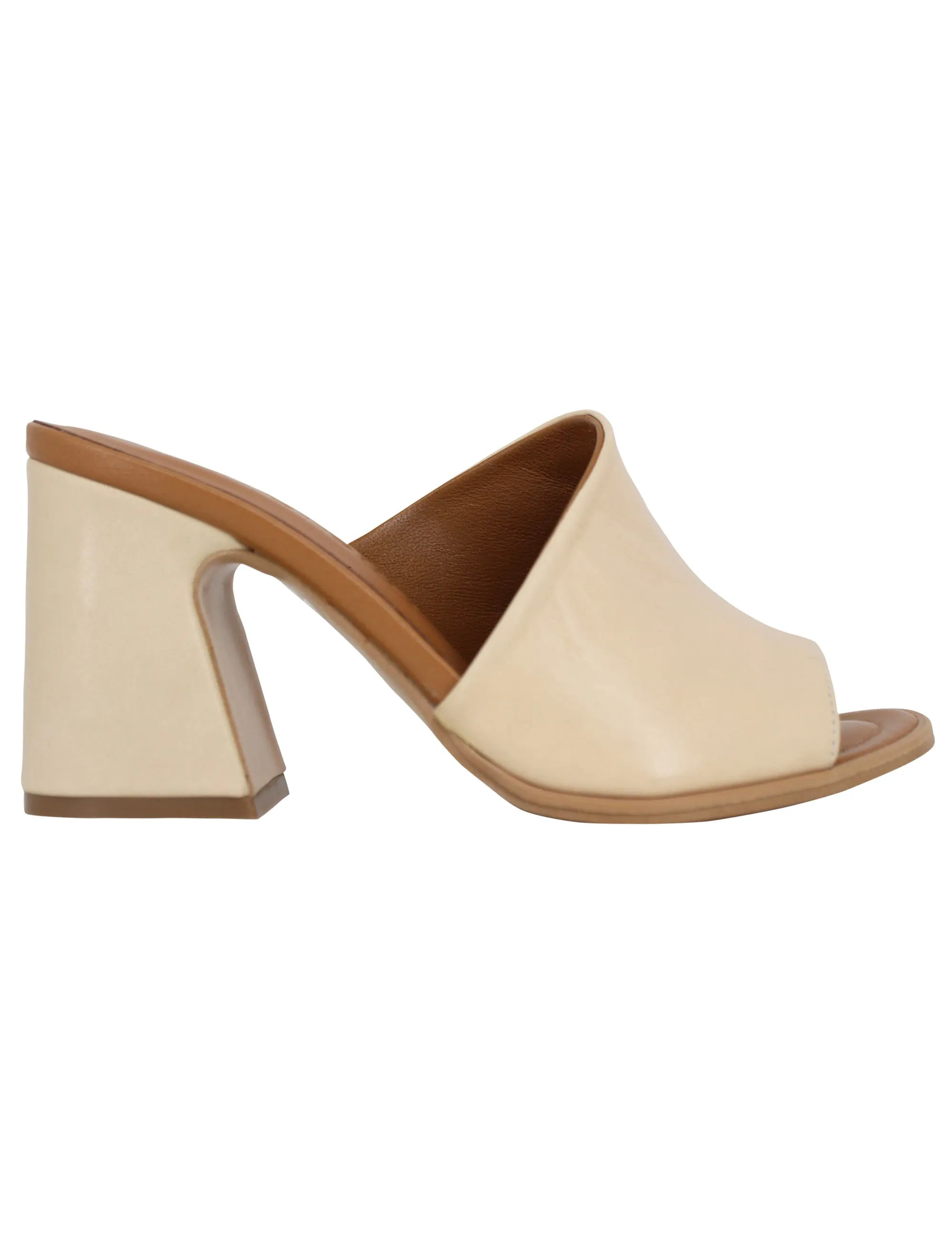 Sandali scalzati donna in pelle beige con tacco alto