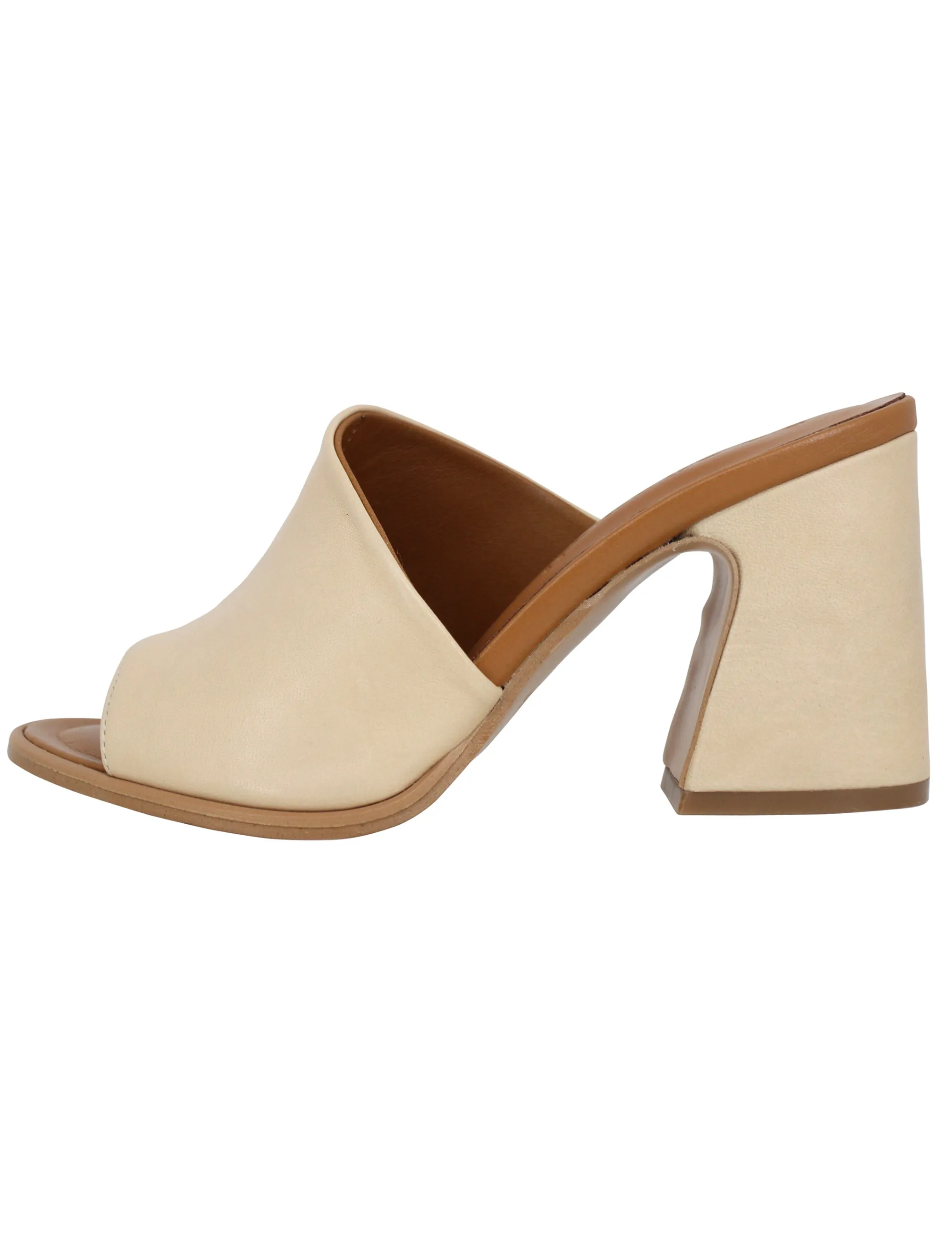 Sandali scalzati donna in pelle beige con tacco alto