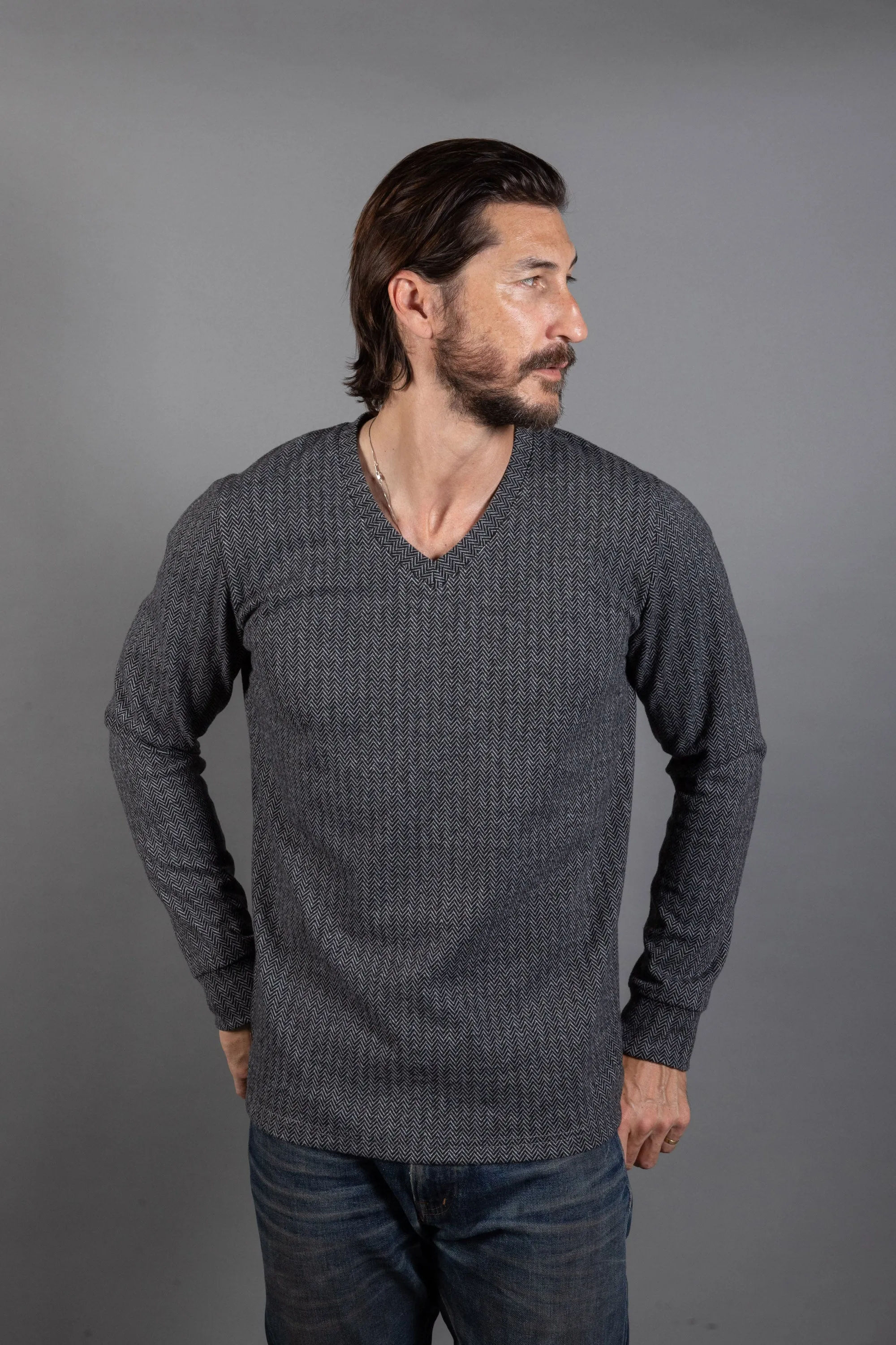 Spencer Herringbone V-Neck Sweater