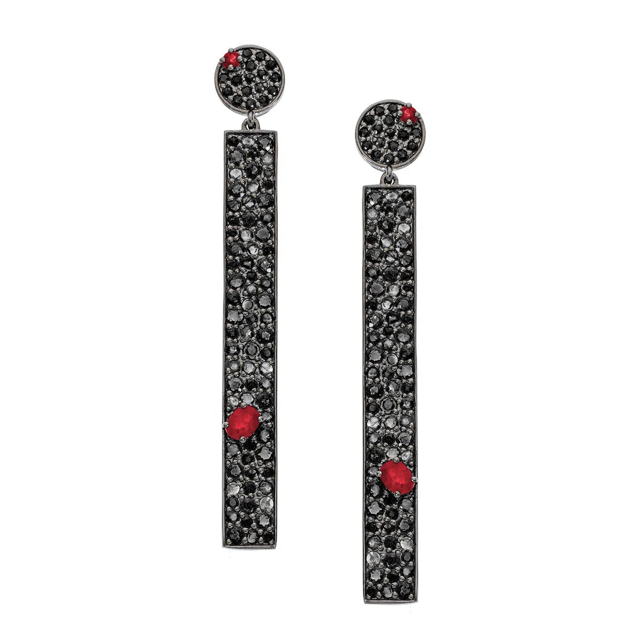 Stardust Earrings Silver Black Diamond and Ruby