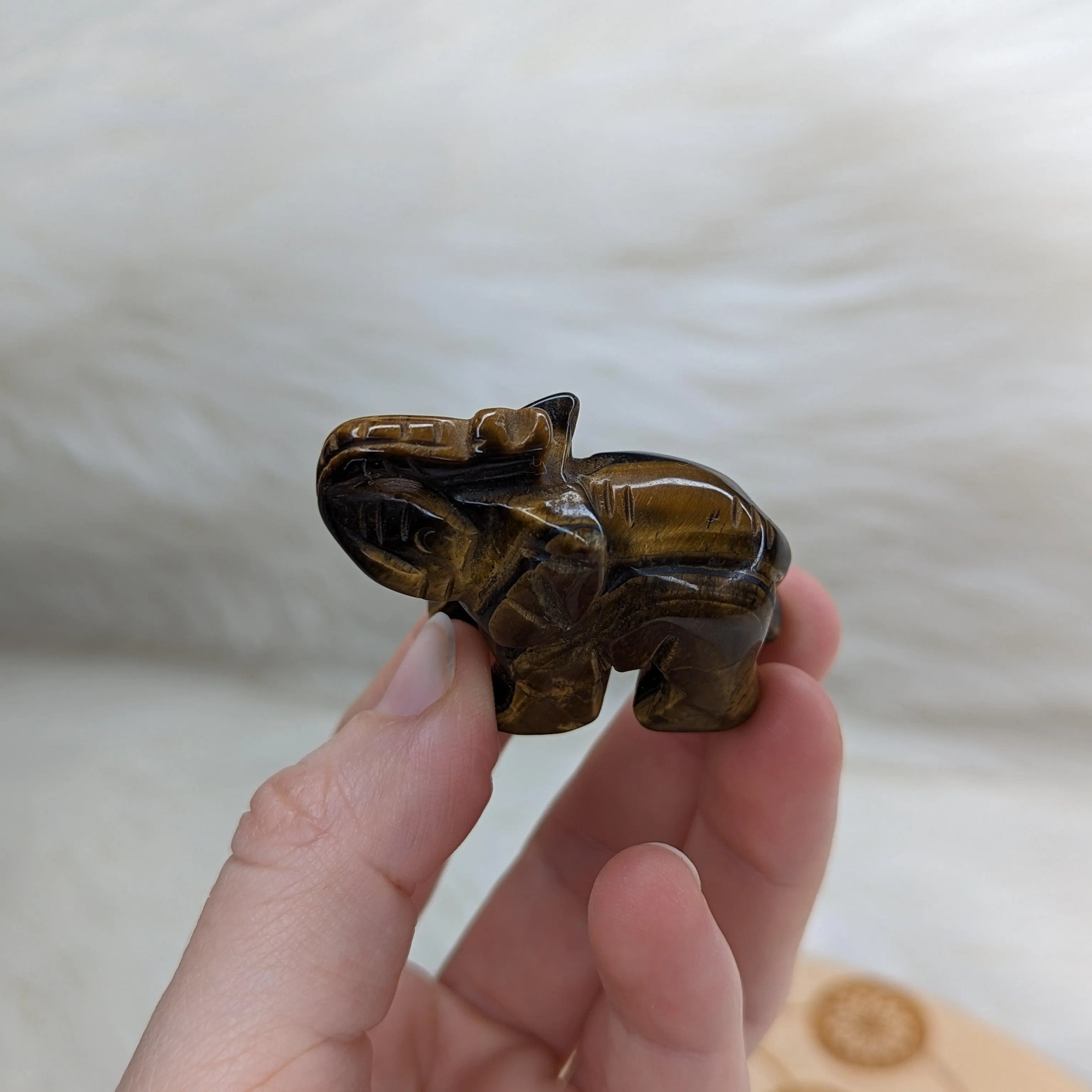 Tiger's Eye Elephant Carvings