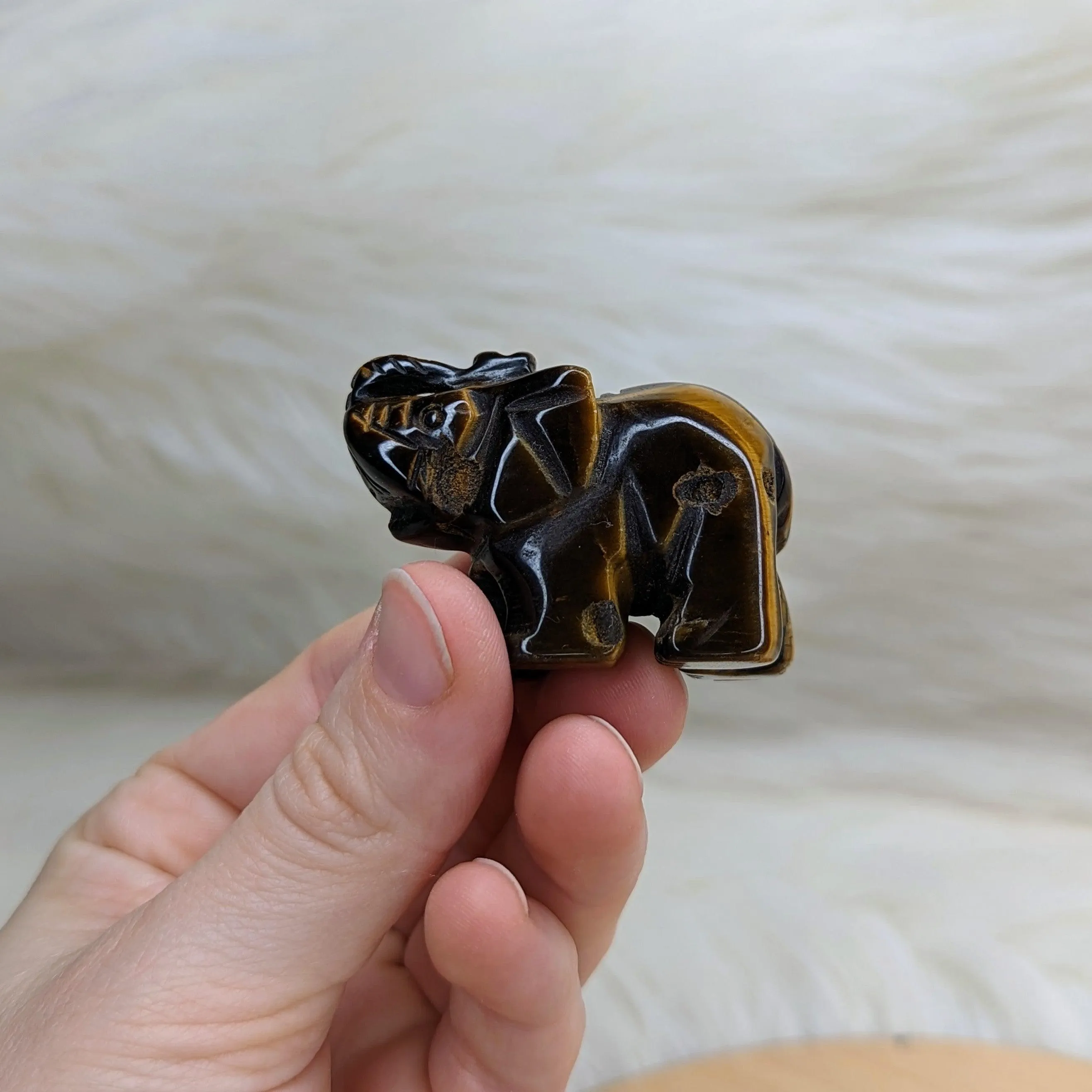 Tiger's Eye Elephant Carvings