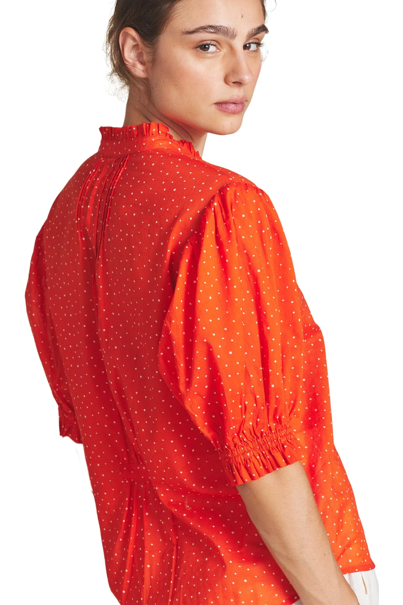 Trovata Birds of Paradis Eliza Blouse in Tomato Dot