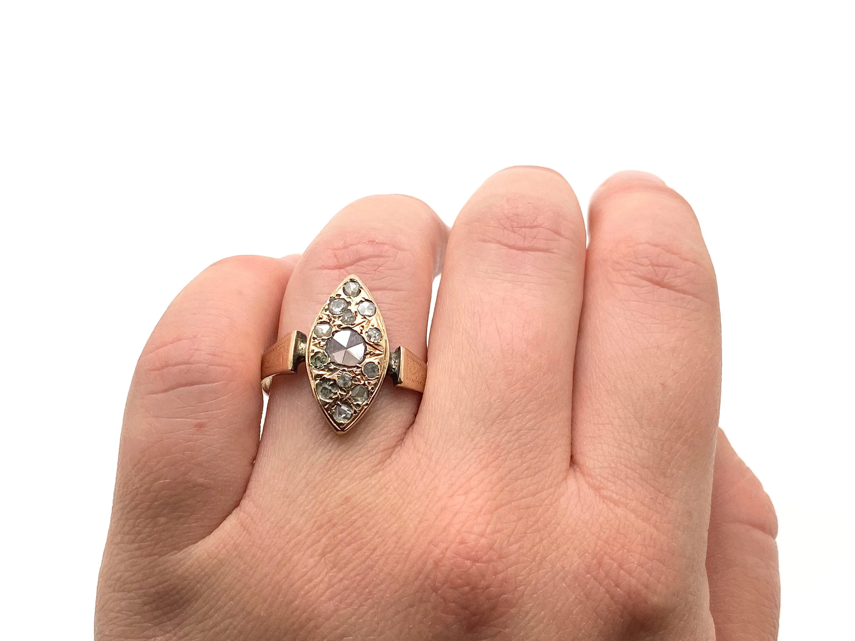 V I N T A G E // Victorian wonder / 10k yellow gold rose cut diamond navette / size 9