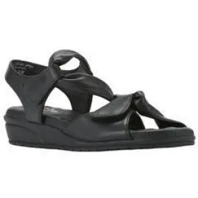 Valerie Black Leather Wedge Sandals