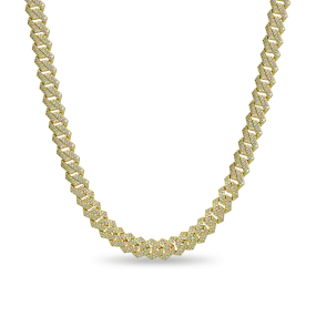 Yellow Gold Round Cut Prong Cuban Link Chain - 10mm